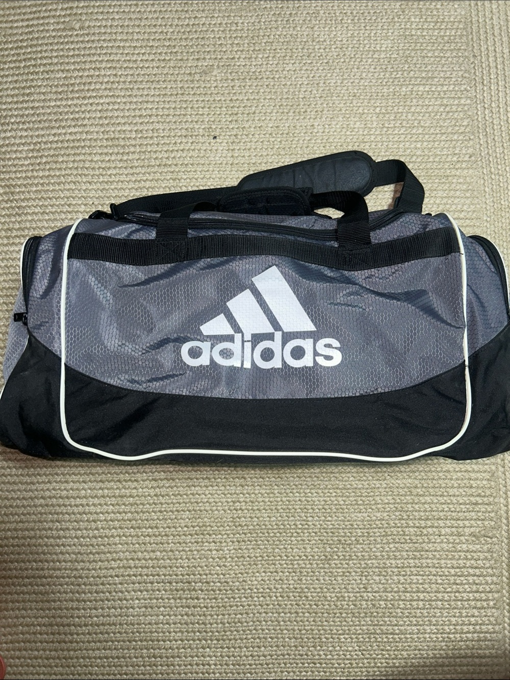 adidas Black and Gray Men's Duffel Bag with White Logo